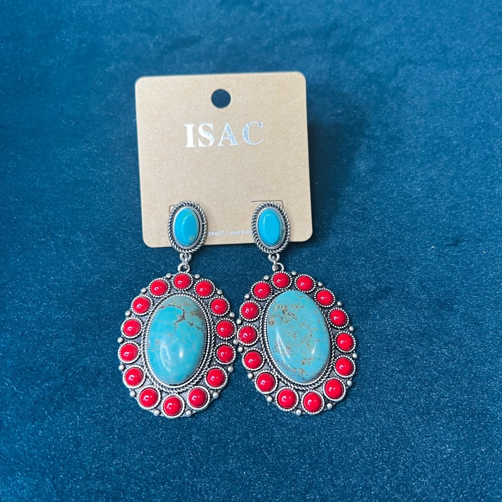 COPY - Shop impressions boutique earrings! Silver, turquoise & red earrings